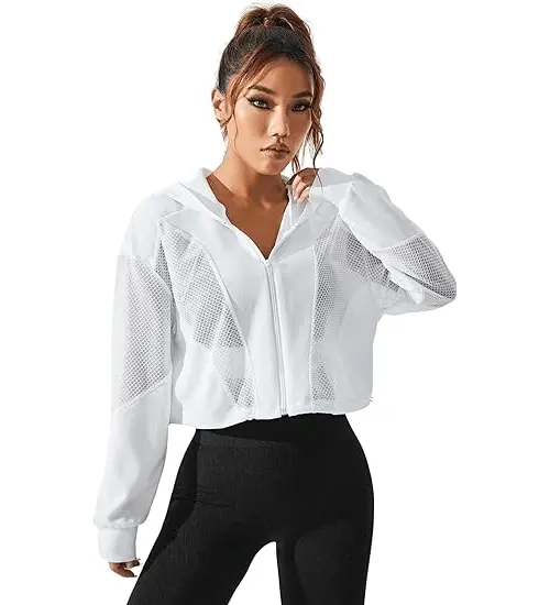 Women s Sheer Mesh Sports Jacket Full Zip Hooded
