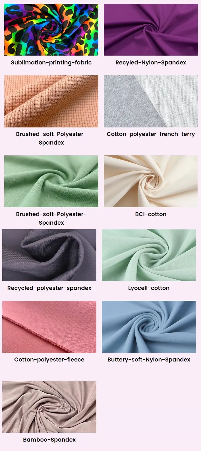 Activewear fabric selection & custom fabric for you