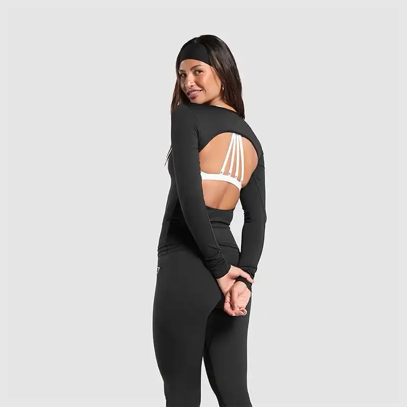 open back long sleeve gym top high exposure activewear stylish fitness outfit women