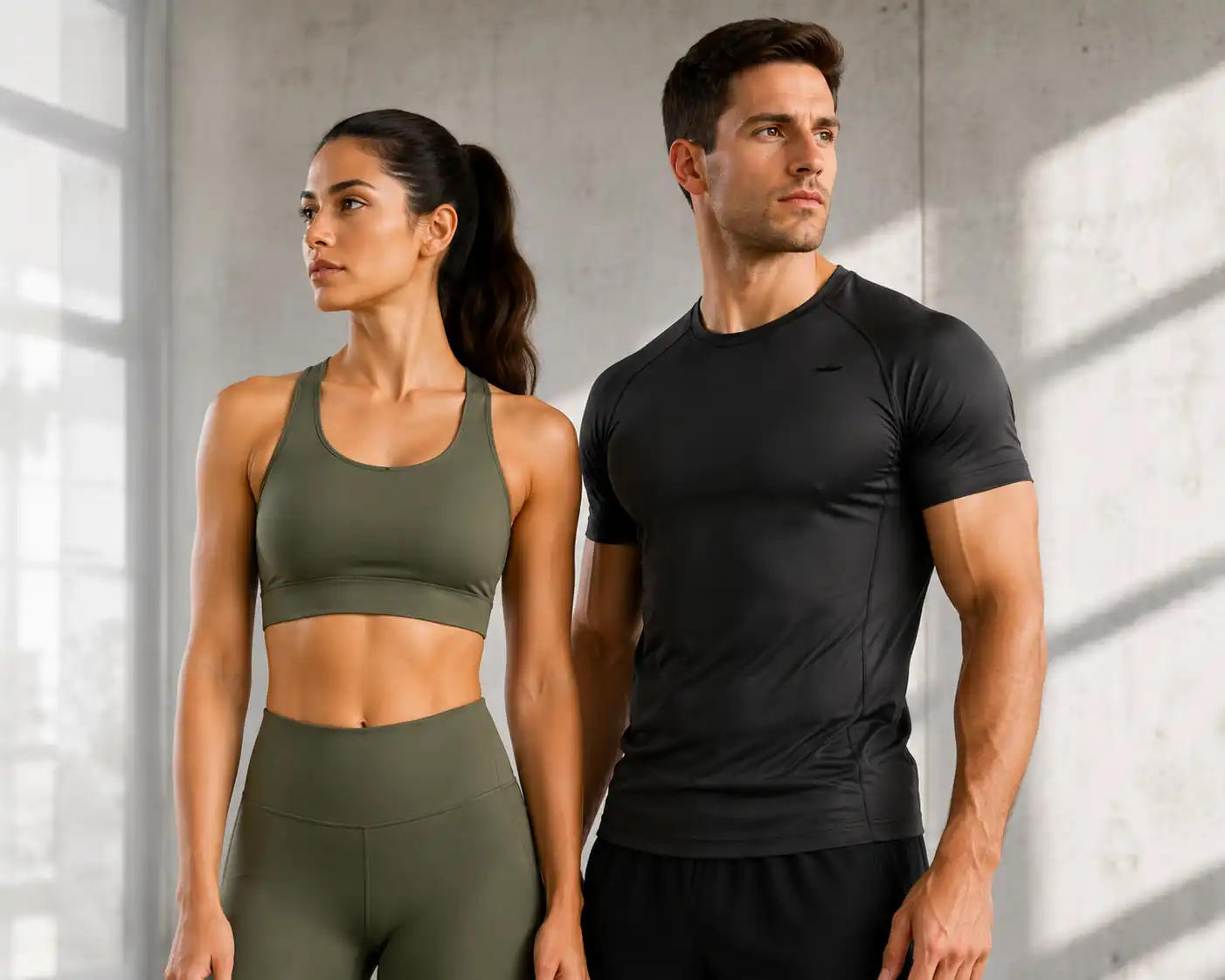 Female and male models wearing custom activewear developed for private label brands