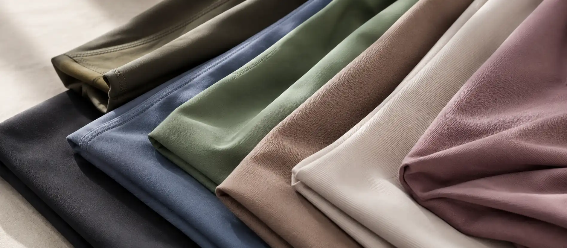 Performance activewear fabric options with different textures weights and stretch levels