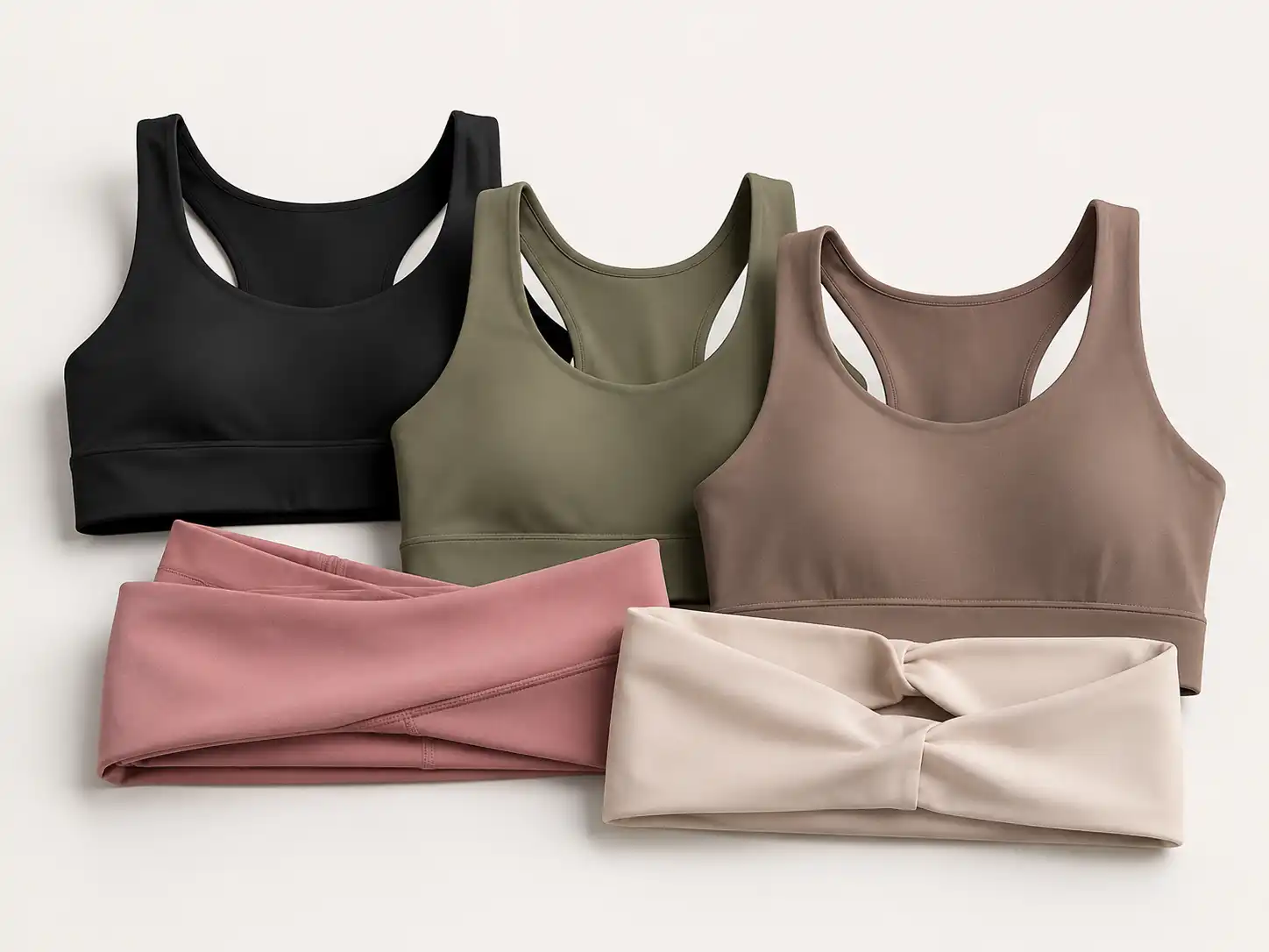 Ready-to-order activewear sports bras and leggings in multiple colors
